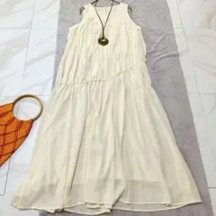 フィフス　ランダムギャザーシフォンワンピース　ロング　ノースリーブ　フェミニン
