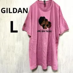GILDAN 【L】ピンク プリント 半袖 Tシャツ トップス 古着