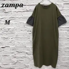 R5004 ザンパ 【M】 半袖ロングTシャツワンピース 異素材切替 袖口フリル