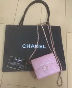 CHANEL ラムスキン ピンク チェーン コイン ウォレット お財布