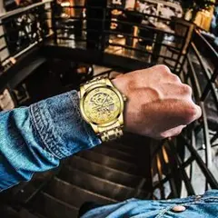 【オシャレ】腕時計, メンズ腕時計 機械式 スケルトン 防水 ゴールド