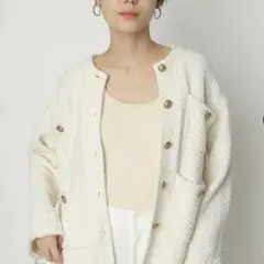 arpege story 配色ニットジャケット Amazon.co.jp: arpege story エンブレムブローチ付配色ニット