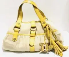 良品■CELINE セリーヌ ハンドバッグ イエロー キャンバス マカダム