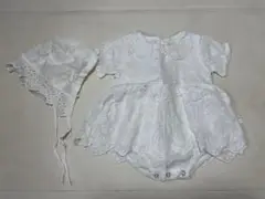ホワイトセレモニードレス　女の子　60サイズ　花柄　レース　半袖