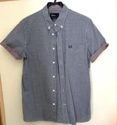 FRED PERRY 半袖シャツ M ポロシャツ　ギンガムチェック　ネイビー