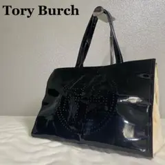 美品✨Tory Burch トートバッグ エラ ブラック エナメル ダブルTロゴ