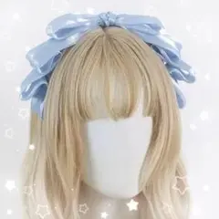 カチューシャ ブルー リボン ヘッドドレス メイド コスプレ ロリータ 衣装