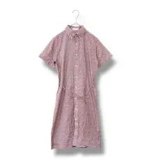プーラフリーム　小花柄シャツワンピース　ピンク　半袖　日本製　薄手　膝丈　総柄