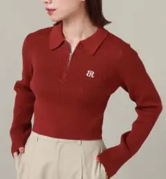 ワンポイントハーフｚｉｐリブニット