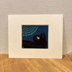 稲垣知雄　木版画　黒猫