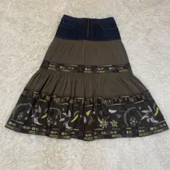 TRUNH HIROKO KOSINO 異素材四段切り替ロングフレア スカートL