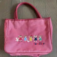 familiar 赤デニム地バッグ、レアかわいい刺繍