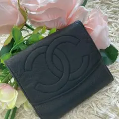 ✨人気✨CHANEL シャネル ココマーク レザー 折財布 ブラック 黒