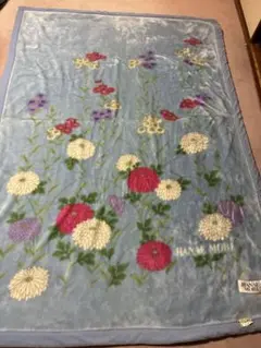 【クリーニング済‼️】ハナエモリ　京都西川毛布　ブルー　花柄