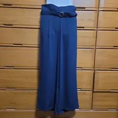 ネイビー ベルト付き ワイドパンツ