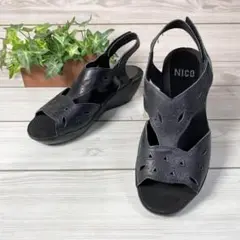 404【美品】NICO ニコ サンダル レザー 黒 23EEE