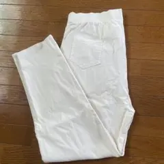 ホワイト レディースパンツ　ハイテンション　ウエストゴム　錦衣紡　白　2タックＬ