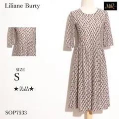 ★美品★ Liliane Burty ワンピース ミディ丈 七分袖 総柄 日本製