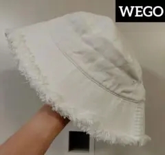 ［美品］WEGOウィゴー　フリンジ付きホワイトバケットハットF　綿100%バケハ