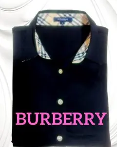 [Burberry] 襟 カフス バーバリーチェック五分袖ブラックシャツ