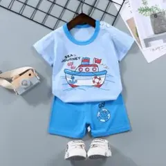 ベビー　キッズ　Tシャツ　ショートパンツ　セット　船　夏　80　水色