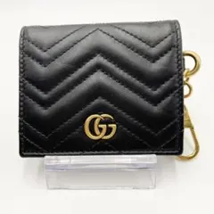 グッチ カードケース GGマーモント キルティング ブラック レザー ゴールド