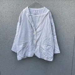 2552【パーリッシィ】F♡麻混合 七分袖ジャケット ポケット カーディガン