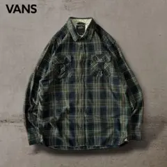 希少VANSプリントライトネルシャツチェック長袖好配色古着くすみカラーストリート