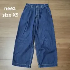 古着 neez. デニム タックワイドパンツ 濃紺 XS ジーンズ