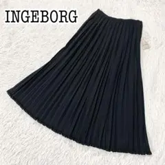【未使用タグ付】INGEBORG フリルプリーツロングスカート 黒 M