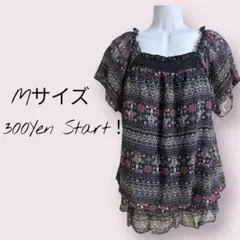 花柄プリント Mサイズ チュニック 半袖 オークション300円スタート‼️