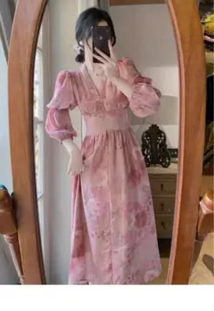 花柄ロングワンピース ピンク系