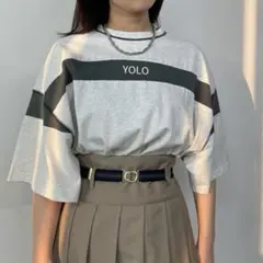 【美品】179/WG バイカラーラインTシャツ　Fサイズ　a954