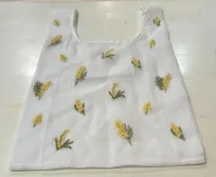 ミモザ刺繍エコバッグ ホワイト