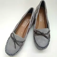 PADOUROUGE モカシン 24.5 スリッポン グレー スエード リボン