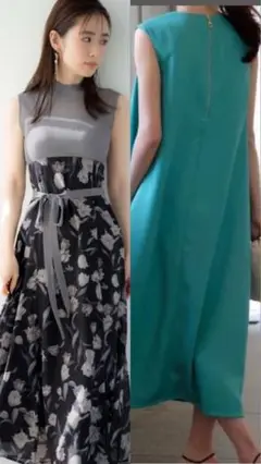 2点セット　MERCURYDUO シアーノースリニット花柄ドッキングワンピース