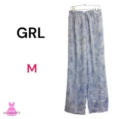 美品✨GRL❣️パンツ ワイド 総柄 ウエストゴム ブルー系