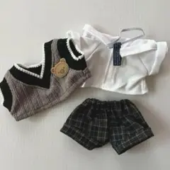 20cm ぬいぐるみ服　学生服風セット（グレーベスト）