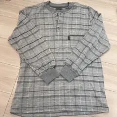 紳士服　長袖　チェック　グレー　M