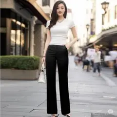 セール品 NATURAL BEAUTY BASIC　黒 スラックス ポリエステル