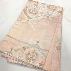 〔6233〕着物 袋帯 六通 向い鳥 菊 松 424㎝