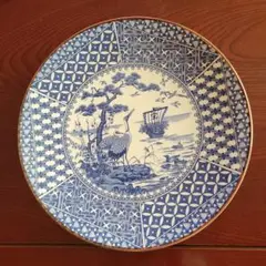 青白磁 鶴と船の平皿