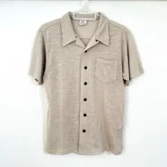 【Cathy's Closet】メンズ 半袖シャツ 無地 M ベージュ シンプル
