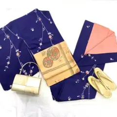 〔6285〕着物 小紋 袷 正絹 紺 単品販売♪