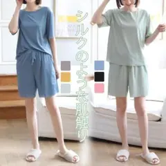 ★ポケットなし★グリーン★涼しいパジャマ部屋着セット★
