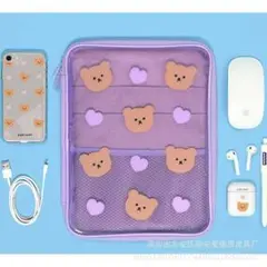 D8♡188 ipadケース パープル くまデザイン ハート ケース 可愛い
