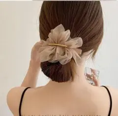 【ラスト1点】 シフォンバレッタ ベージュ ヘアアクセ レディース きれいめ
