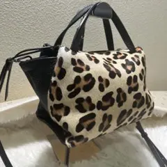 美品✨ジャンニキャリーニ ショルダー 2way レオパード シボ革 ブラック