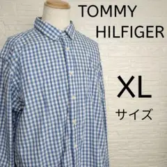 【美品】トミーヒルフィガー チェックシャツ XLサイズ ブルー 長袖