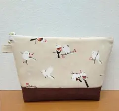 シマエナガ　ポーチ　ハンドメイド　ライトベージュ　シマエナガグッズ